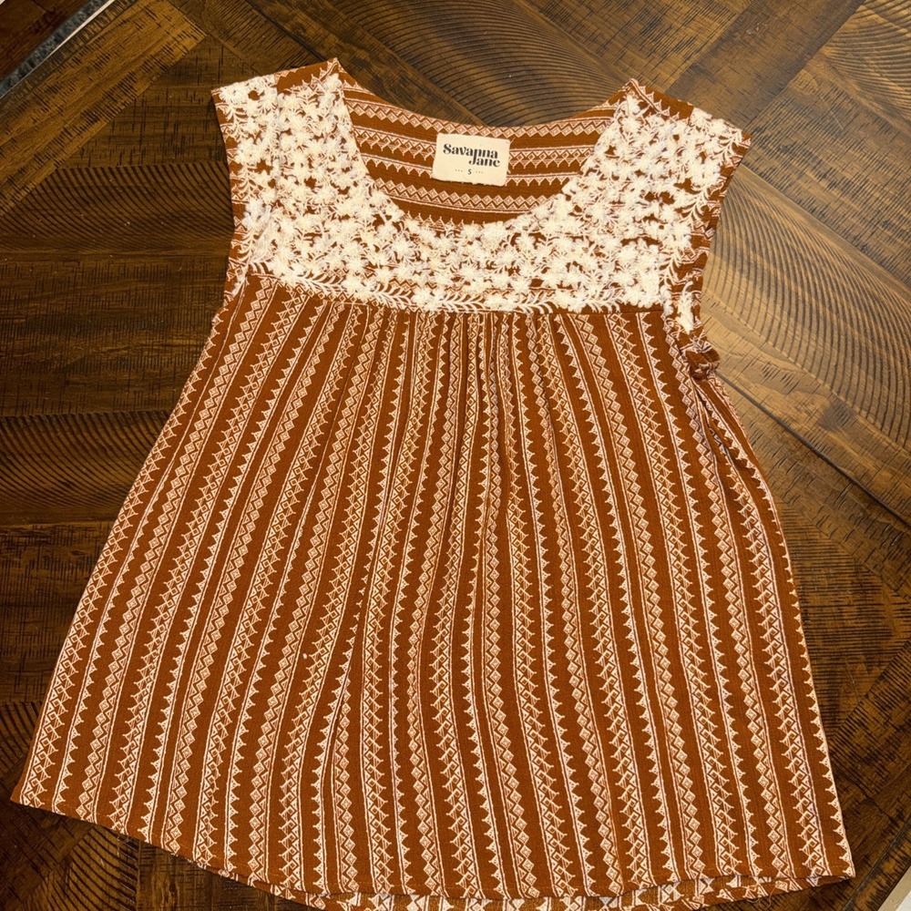 Savanna Jane Brown Embroidered Flutter Sleeve Boho Praire Cottagecore Top Size S